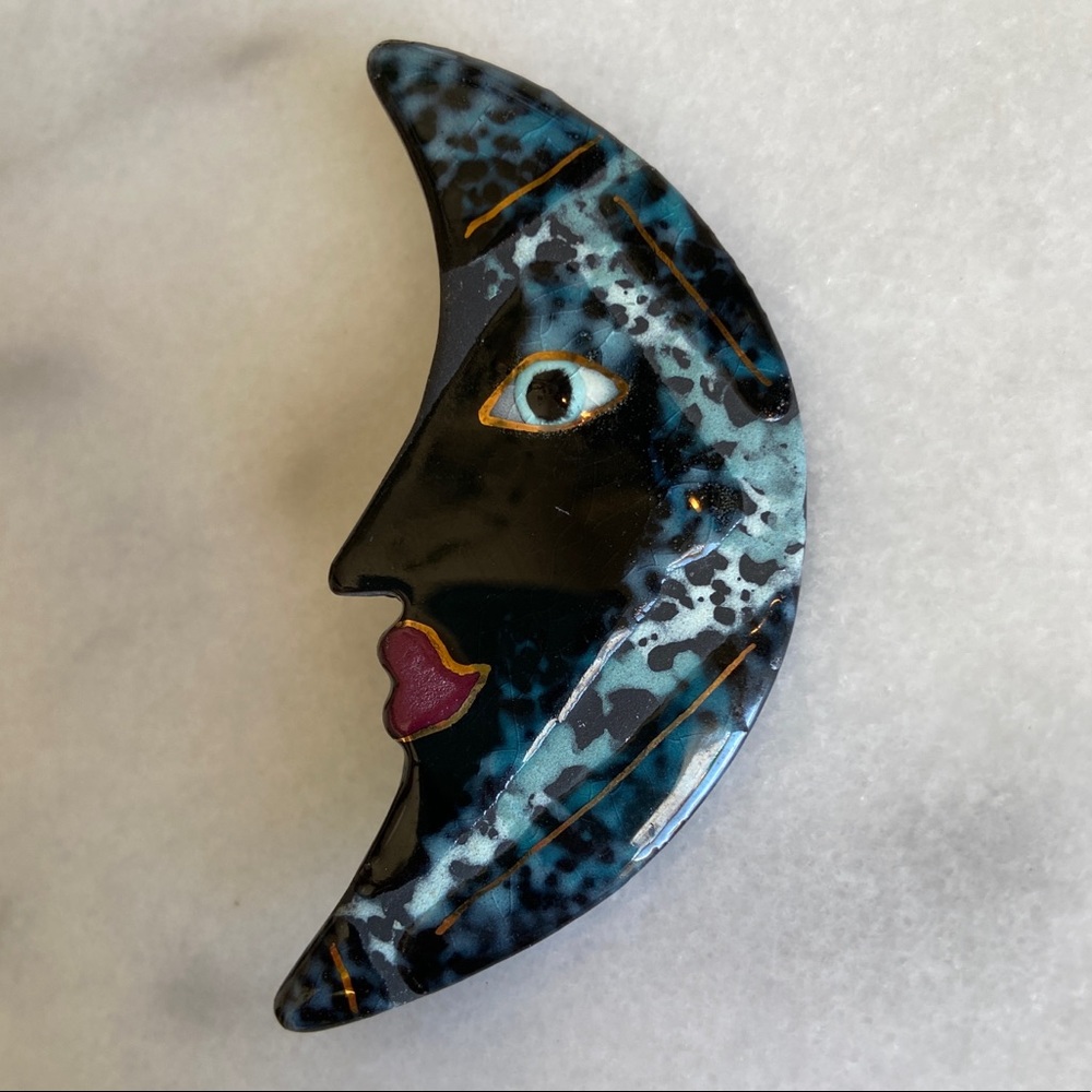 VINTAGE • 90s Witchy Brooch Crescent Moon Hippie Boho Bohemian Wild Woman Lunar - Picture 5 of 5